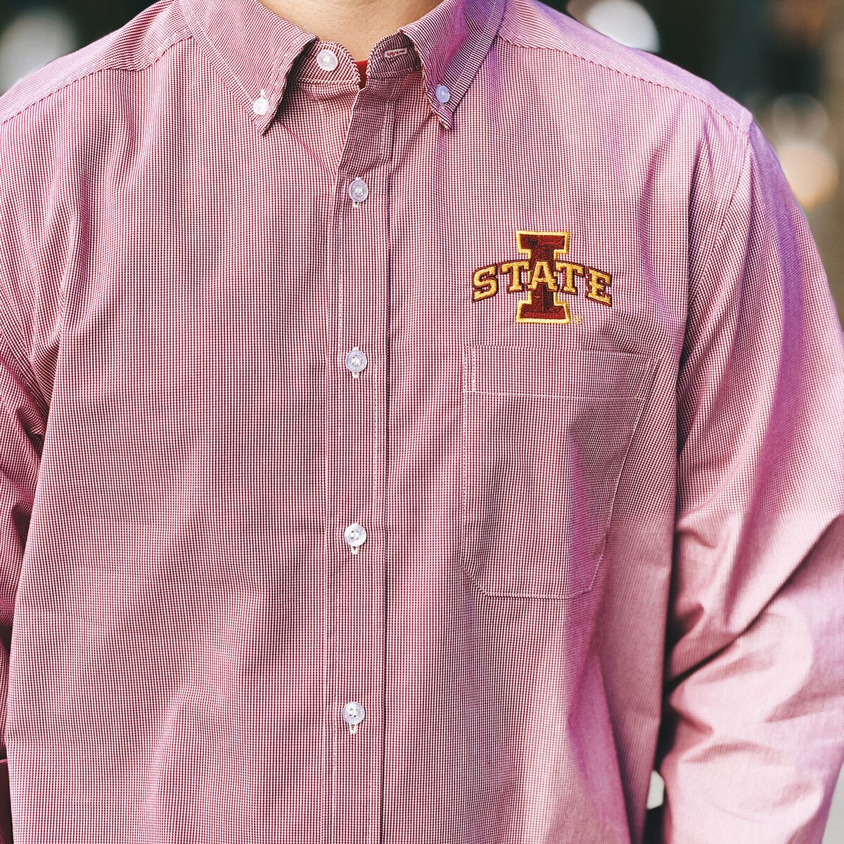 Antigua I-State Cardinal Porter Long Sleeve Collared Shirt